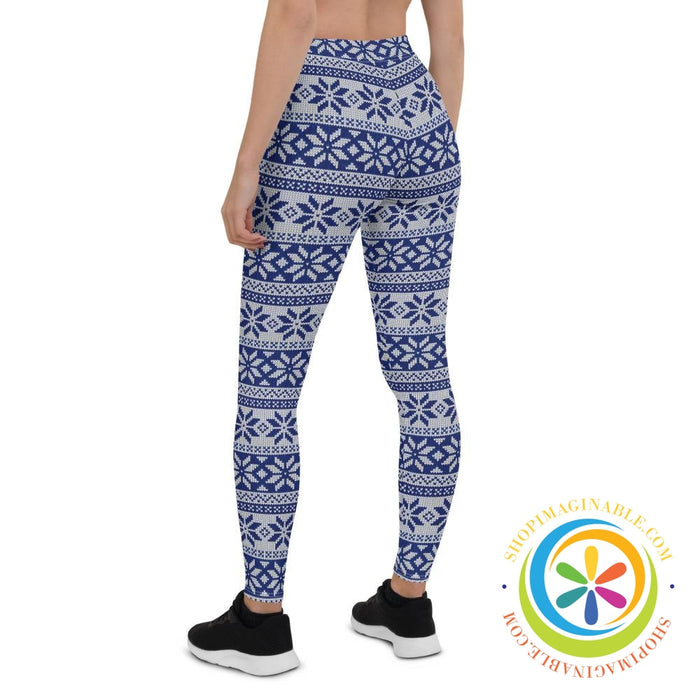Blue & White Sweater Holiday Full Length Leggings-ShopImaginable.com