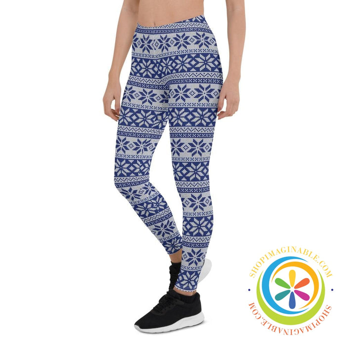Blue & White Sweater Holiday Full Length Leggings-ShopImaginable.com