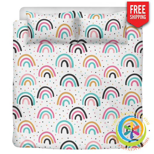 Boho Rainbow Striped Bedding Set Black / Us Twin