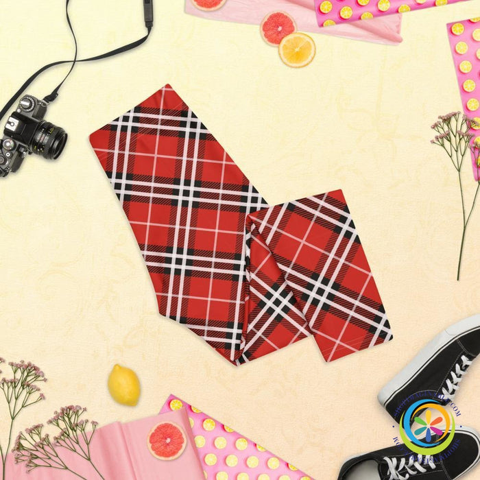 Bold Red Plaid Capri Leggings-ShopImaginable.com