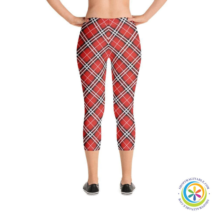 Bold Red Plaid Capri Leggings-ShopImaginable.com