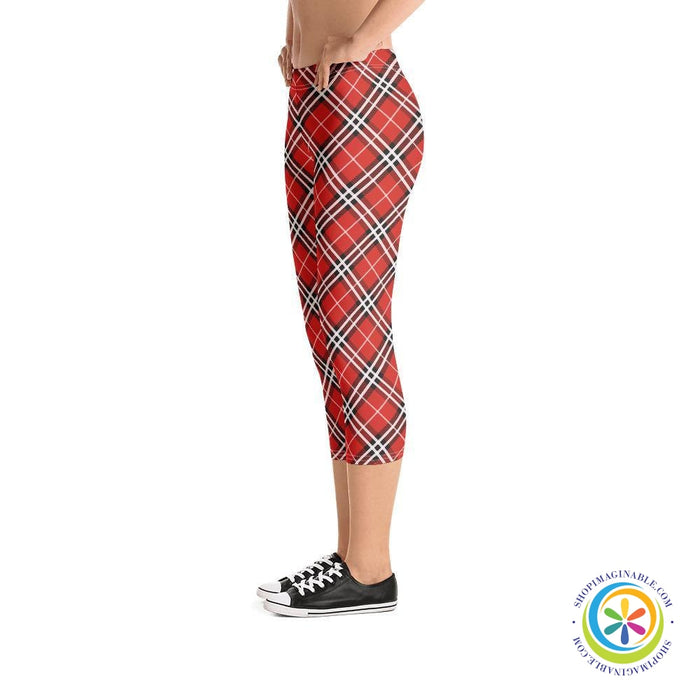 Bold Red Plaid Capri Leggings-ShopImaginable.com