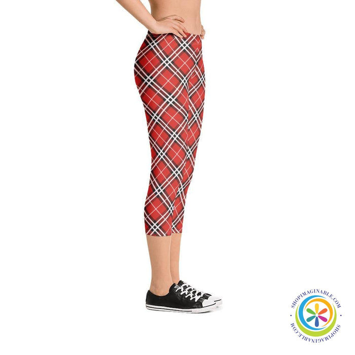 Bold Red Plaid Capri Leggings-ShopImaginable.com