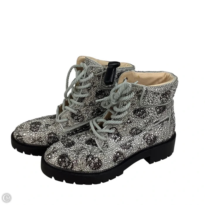 Boots Ankle Heels By Betsey Johnson In Black & Grey, Size: 8.5
