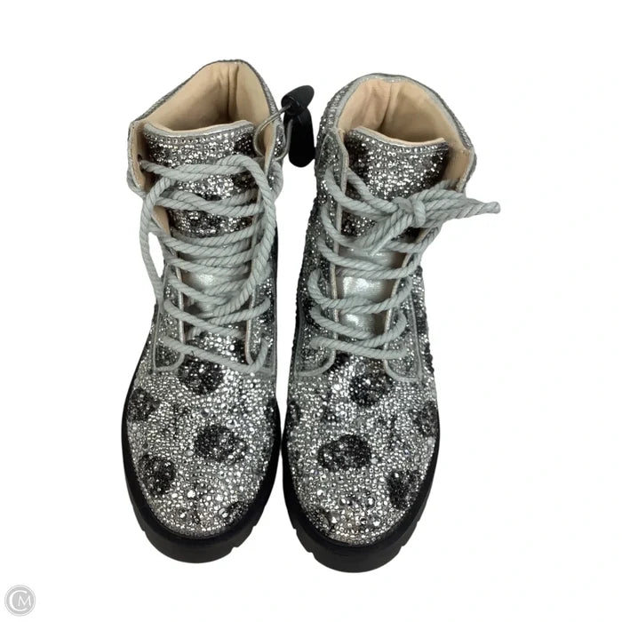 Boots Ankle Heels By Betsey Johnson In Black & Grey, Size: 8.5