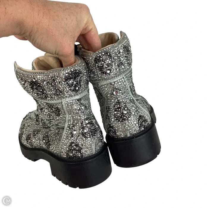 Boots Ankle Heels By Betsey Johnson In Black & Grey, Size: 8.5