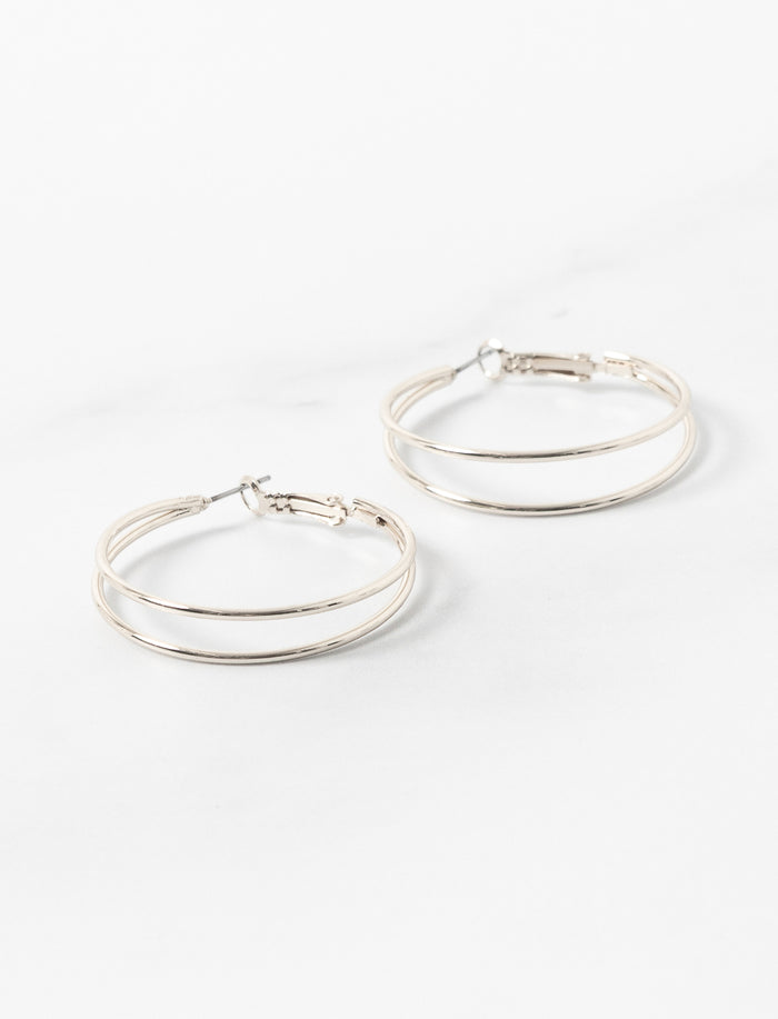 Boucles d'oreilles anneaux doubles argentées