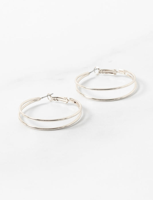Boucles d'oreilles anneaux doubles argentées