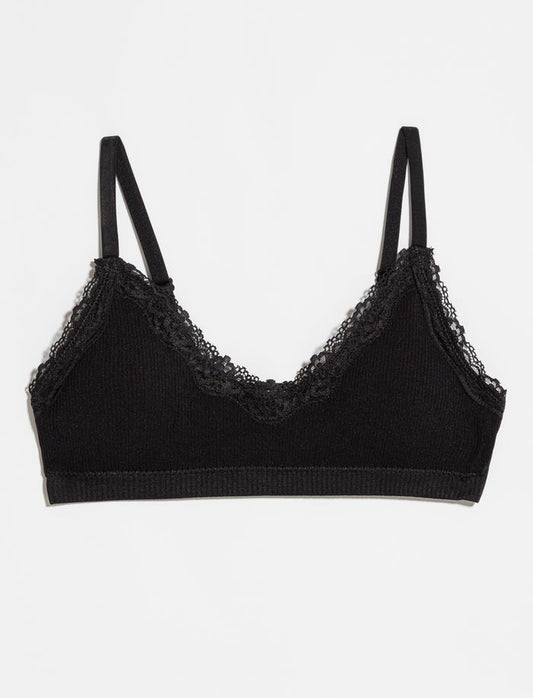 Bralette côtelée à dentelle