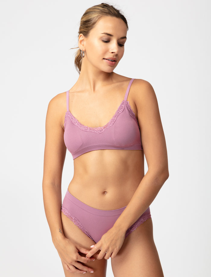 Bralette côtelée à dentelle