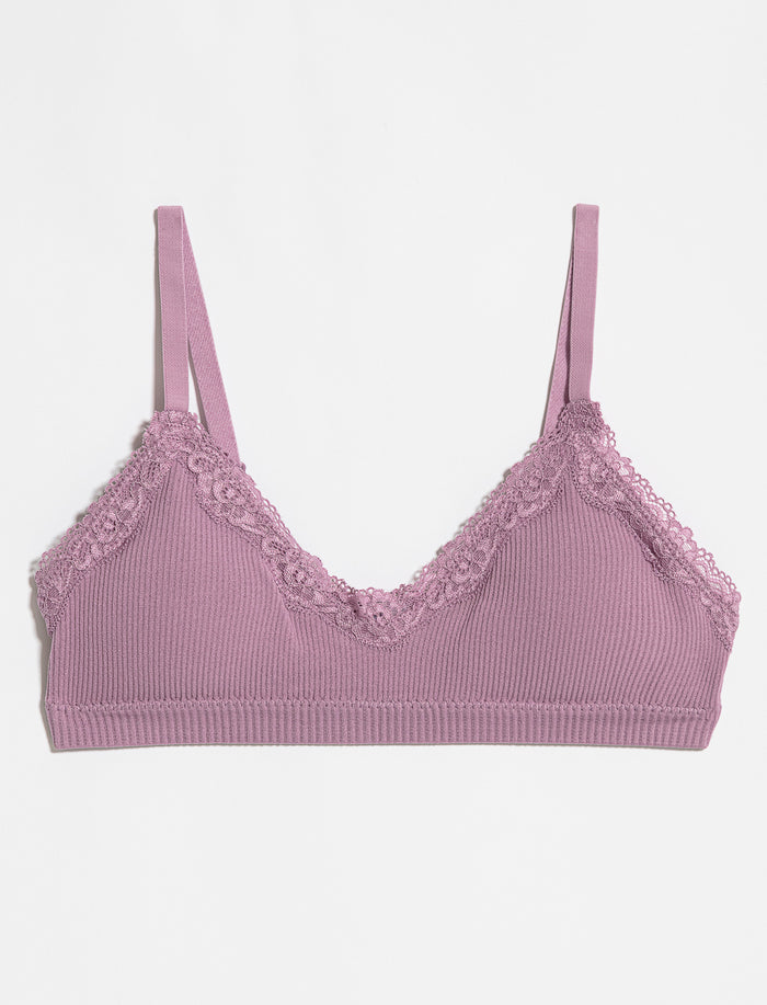 Bralette côtelée à dentelle