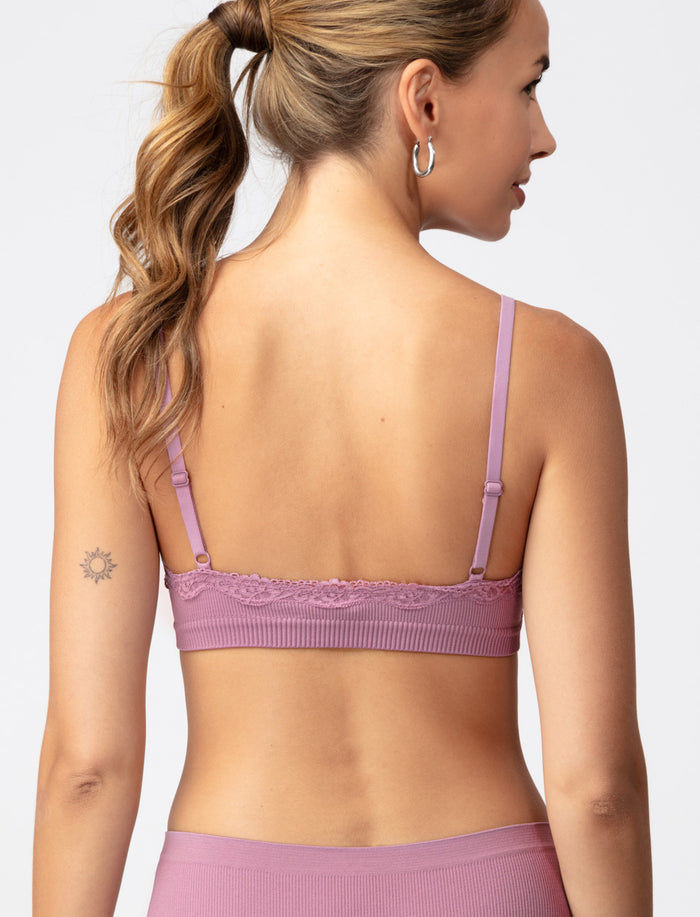 Bralette côtelée à dentelle