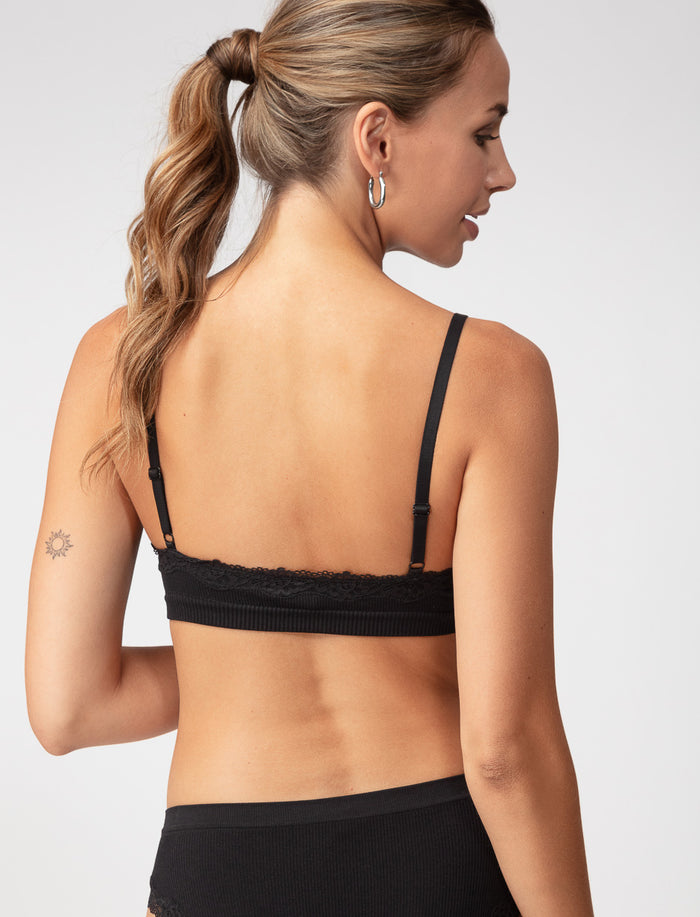 Bralette côtelée à dentelle