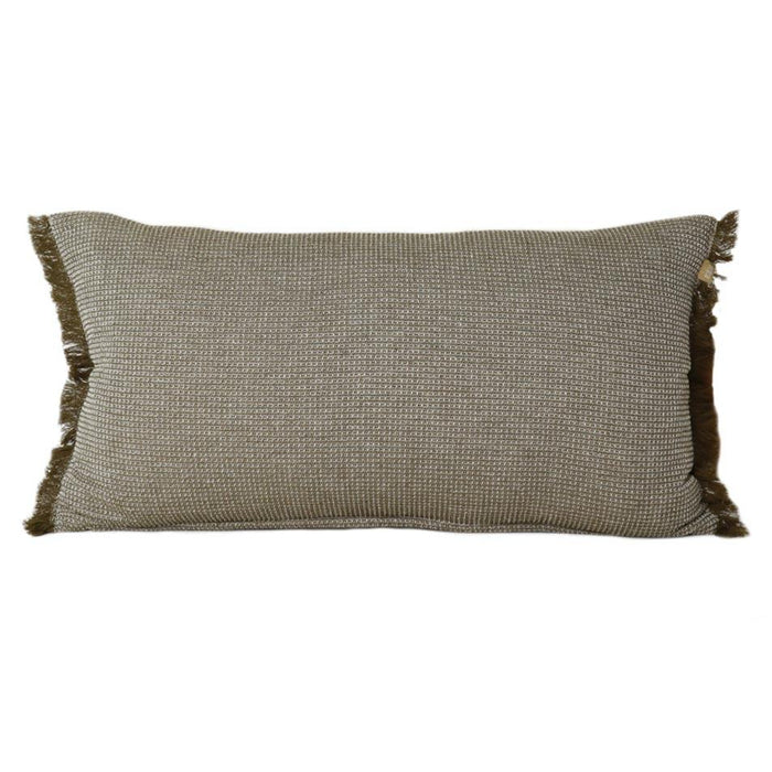 Raine & Humble Breakfast Waffle Fringe Cushion - Khaki Green | Koop.co.nz