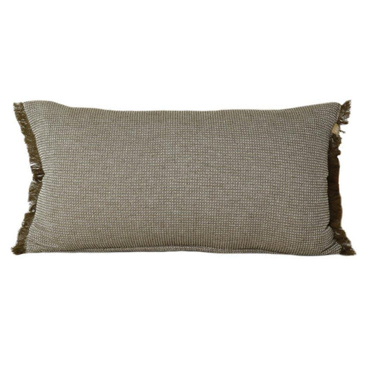 Raine & Humble Breakfast Waffle Fringe Cushion - Khaki Green | Koop.co.nz