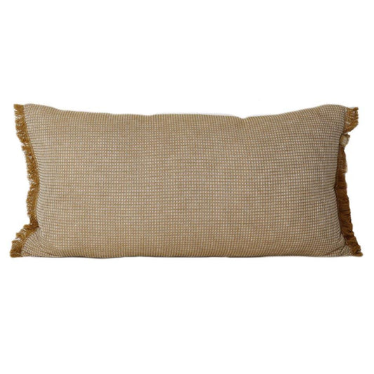 Raine & Humble Breakfast Waffle Fringe Cushion - Mustard | Koop.co.nz