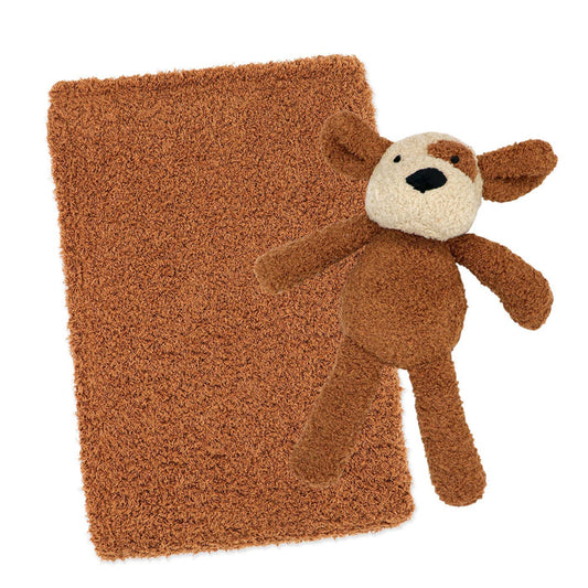 Brown Dog Chenille Baby Blanket & Plush Toy Set – 100% Polyester, 30" x 36"