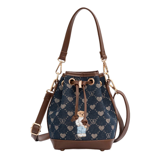 BUCK-BLV-DENIM | B-Loved Bear Denim Blue Bucket Handbag