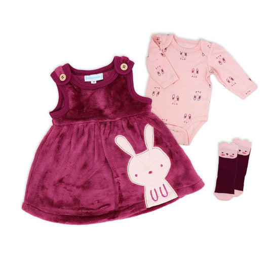 Bunny Dress, Bodysuit & Socks Toddler Outfit Set