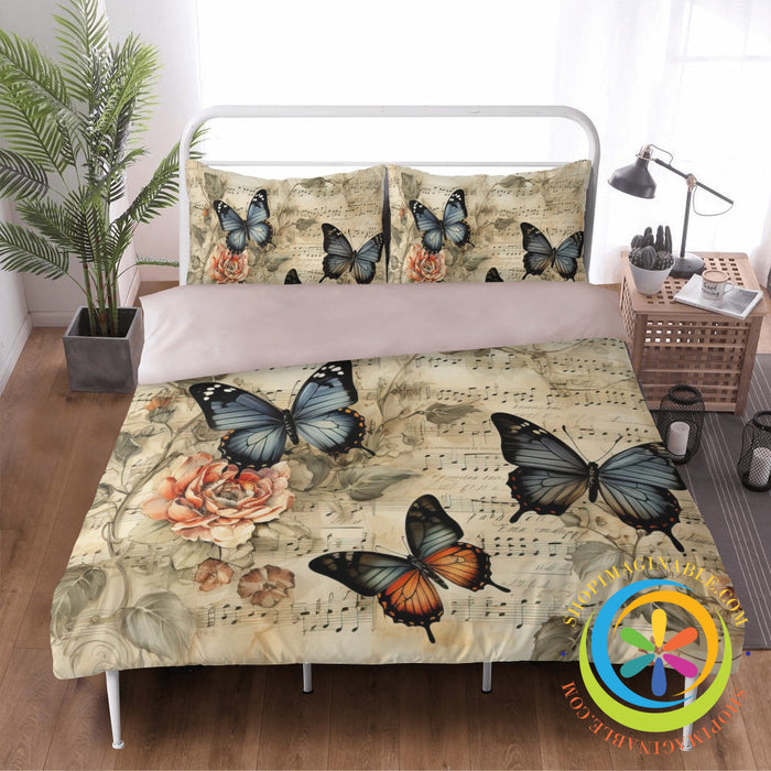 Musical Butterfly Bedding Set Beige / Us Twin