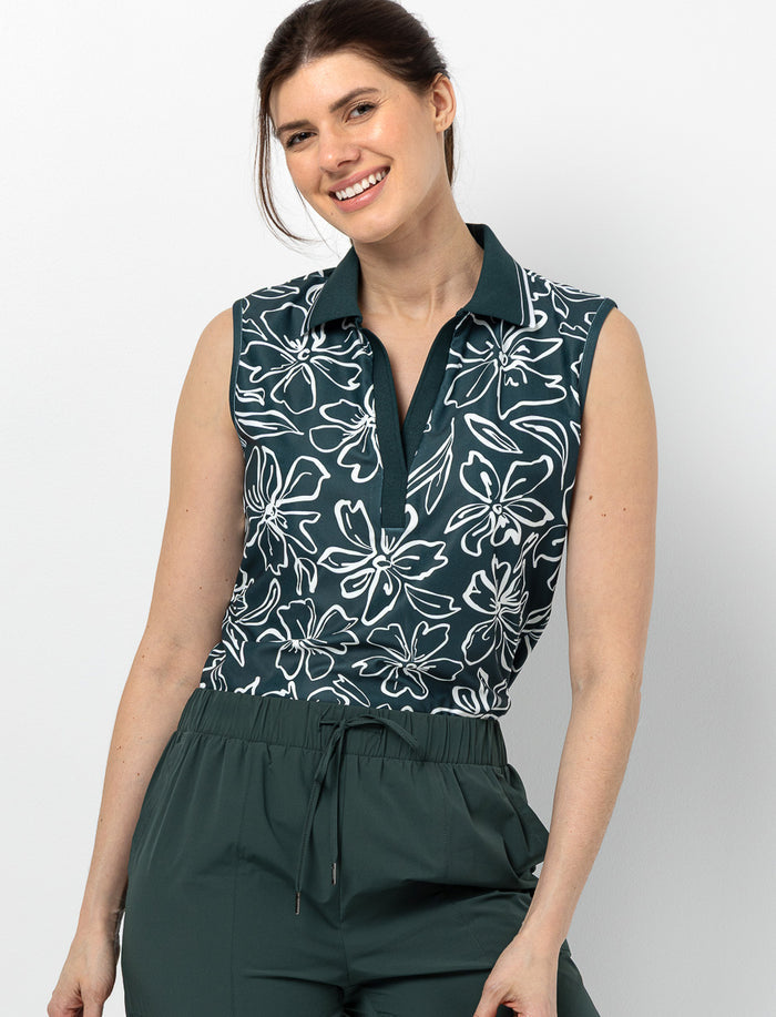 Camisole à col polo et motif foral