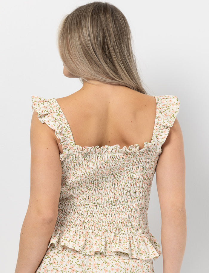 Camisole nid d'abeille avec bretelles à volant