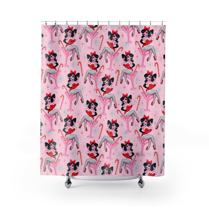 Candy Cane Martini Girl • Shower Curtain