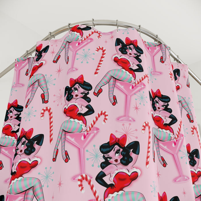 Candy Cane Martini Girl • Shower Curtain