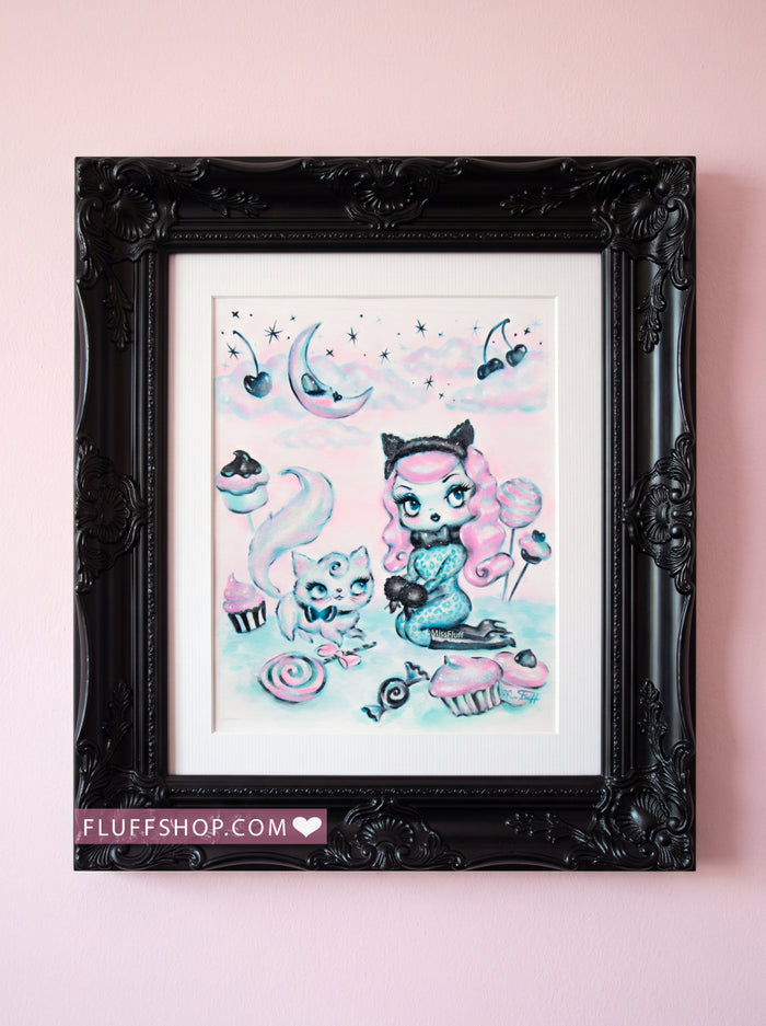 Candy Kitten Doll wih Pink Hair • Original Drawing 9x12-unframed