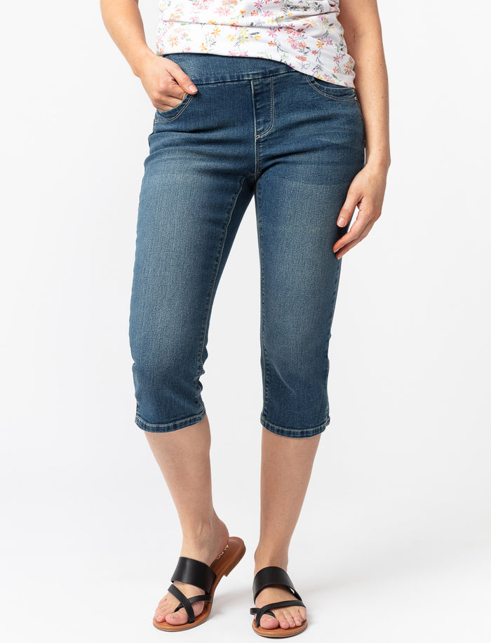 Capri en denim extensible à enfiler