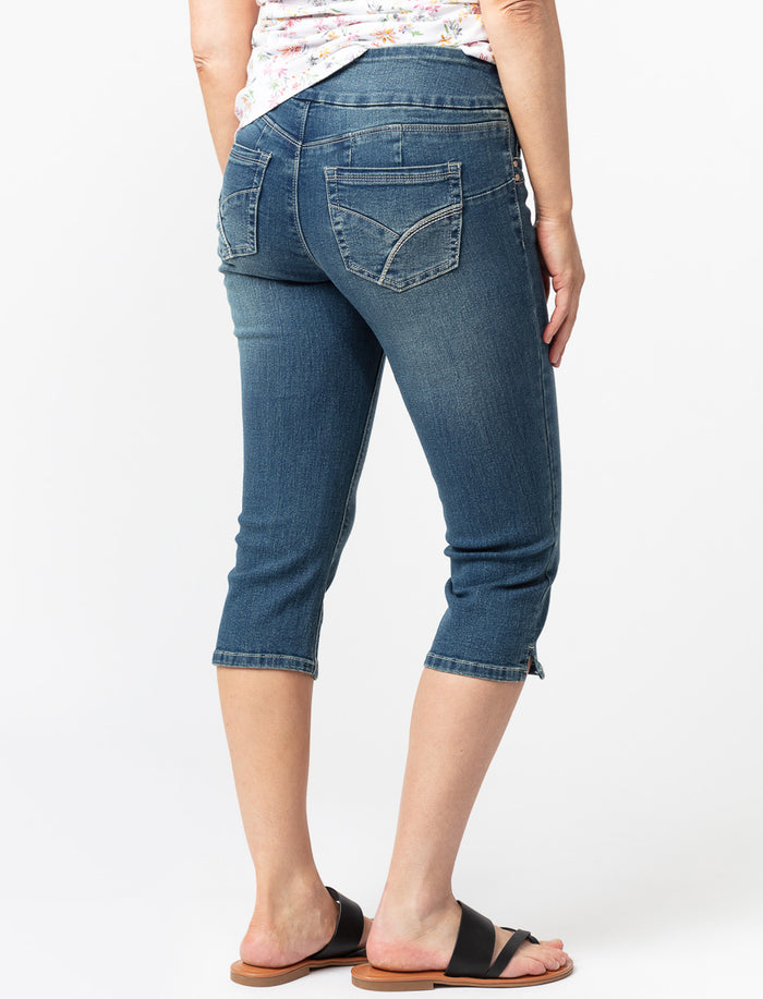 Capri en denim extensible à enfiler