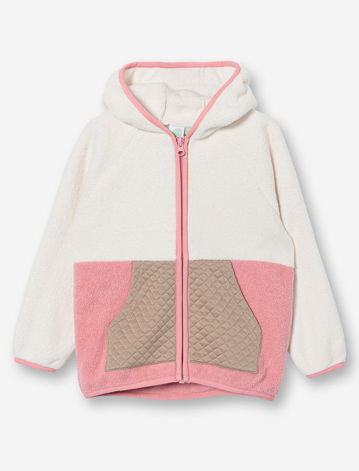 Cardigan en peluche à blocs de couleurs pour fille