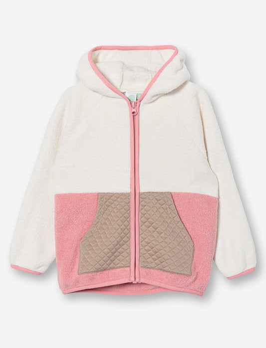 Cardigan en peluche à blocs de couleurs pour fille