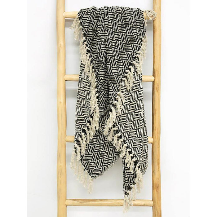 Stoneleigh & Roberson Carly Woven Cotton Throw - Black/Natural | Koop.co.nz