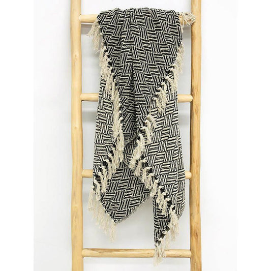 Stoneleigh & Roberson Carly Woven Cotton Throw - Black/Natural | Koop.co.nz