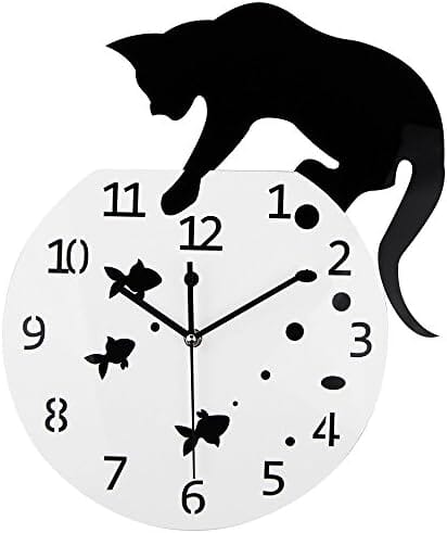 Cat on Clock Living Room Mirror 3D Wall Design Home Decor Cats Pet Clever