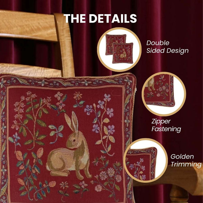 CCOV-ART-LU-RABBITDRD Cushion Cover Art Rabbit Dark Red W45 x H45 CM (W18 x H18 INCH)