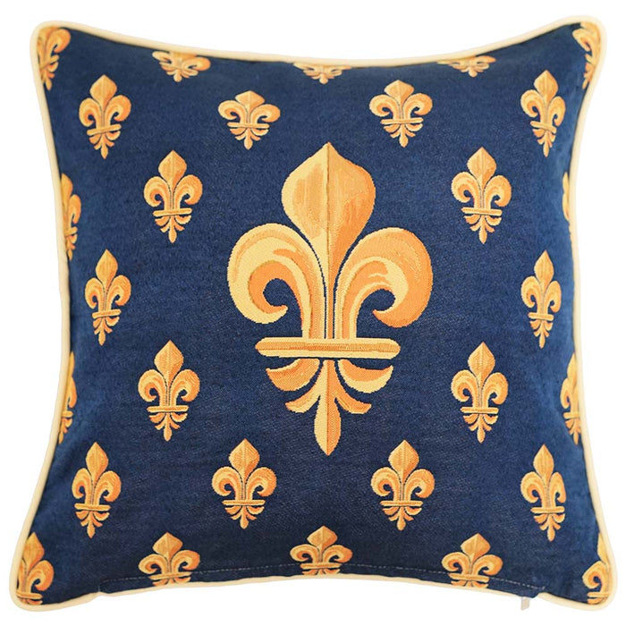CCOV-PN-FDLBL | PANEL FLEUR-DE-LIS BLUE PILLOWCASE/CUSHION COVER 18X18 INCH