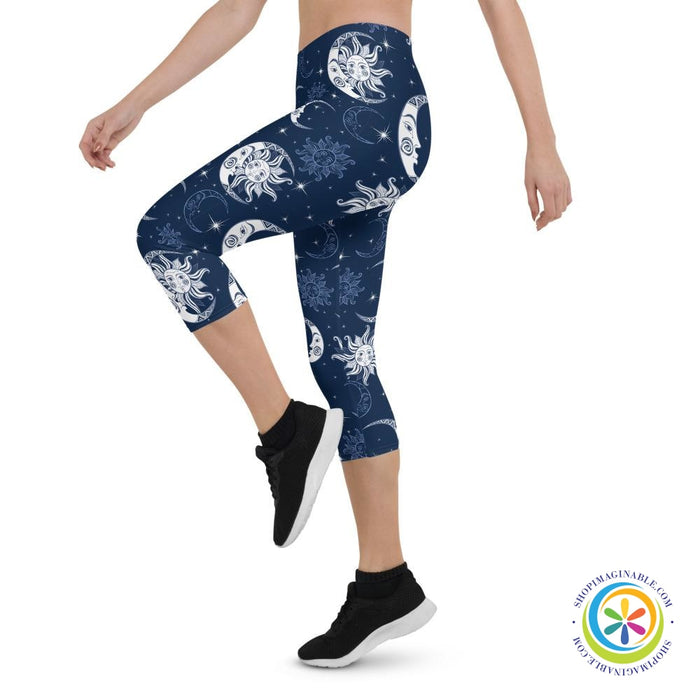 Celestial Sun & Moon Capri Leggings-ShopImaginable.com