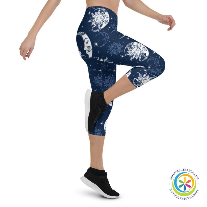 Celestial Sun & Moon Capri Leggings-ShopImaginable.com