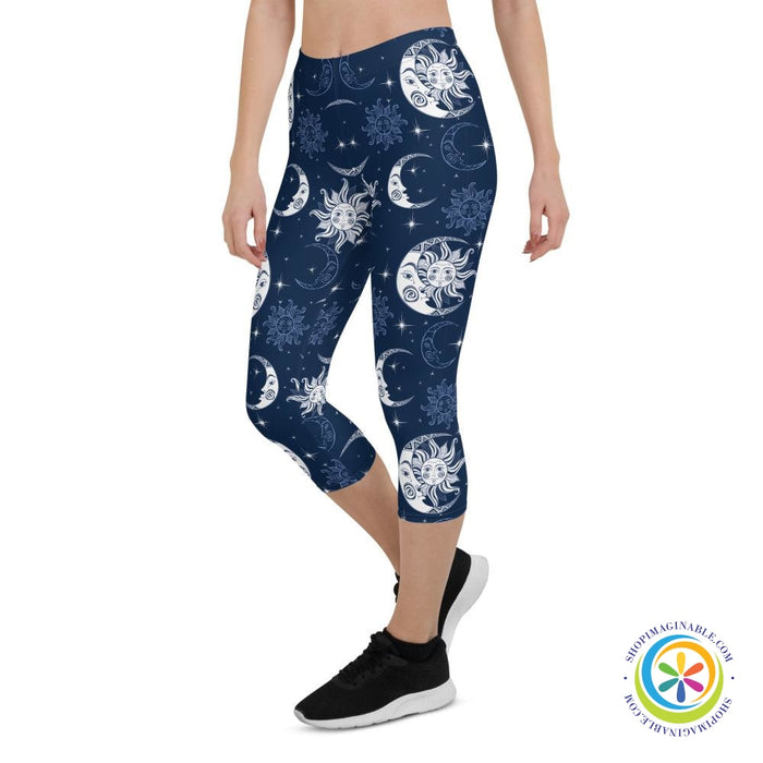 Celestial Sun & Moon Capri Leggings-ShopImaginable.com