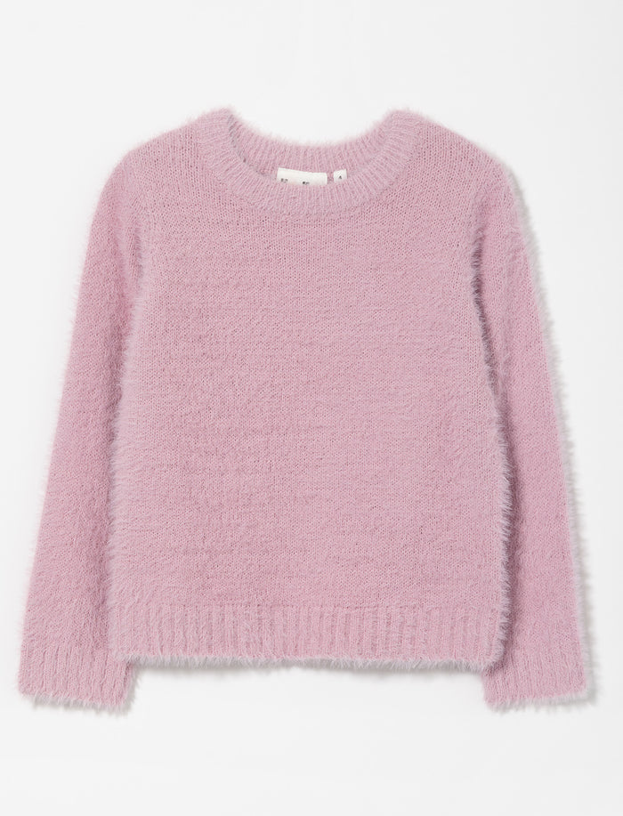 Chandail en tricot duveteux à col rond - petite fille