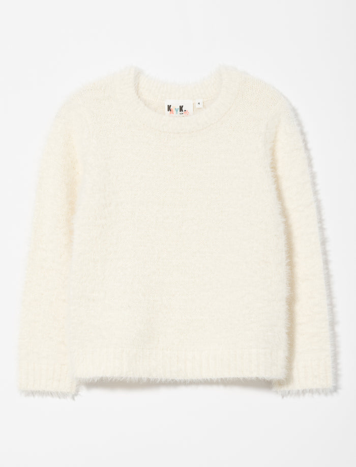 Chandail en tricot duveteux à col rond - petite fille