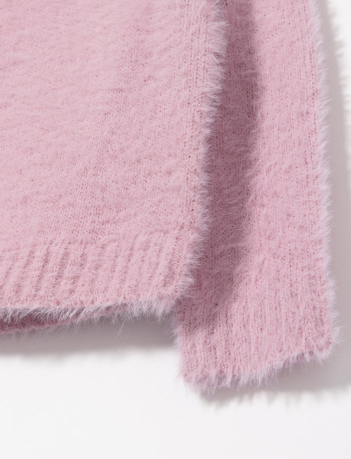Chandail en tricot duveteux à col rond - petite fille