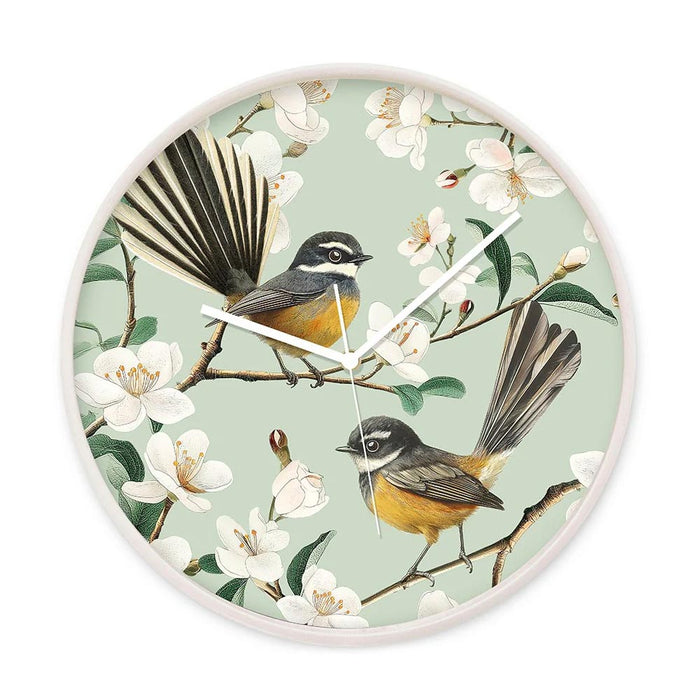 100% New Zealand Chatty Fantails Clock (32cm) | Koop.co.nz