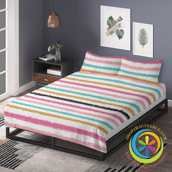 Chic Rainbow Striped Bedding Set