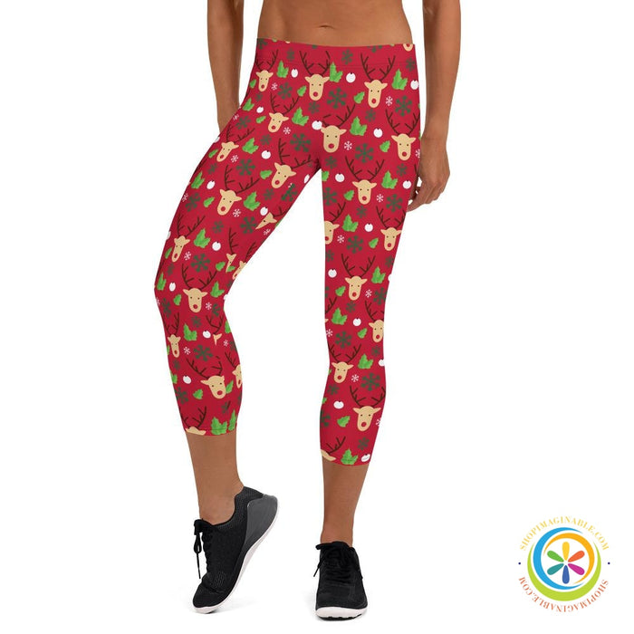 Christmas Deer Holiday Capri Leggings-ShopImaginable.com