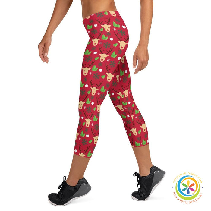 Christmas Deer Holiday Capri Leggings-ShopImaginable.com