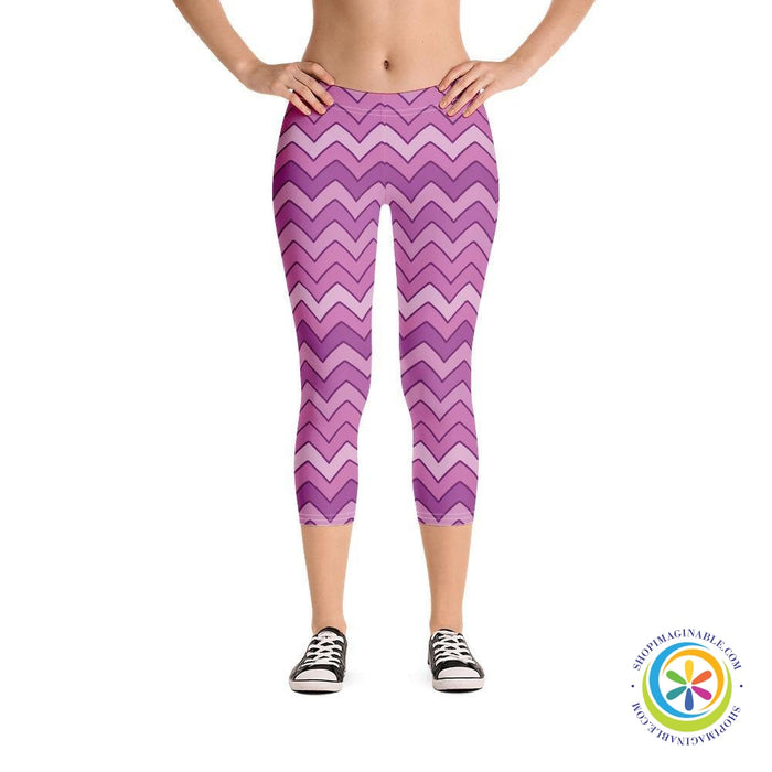 Classic Playful Purple Chevron Capri Leggings-ShopImaginable.com