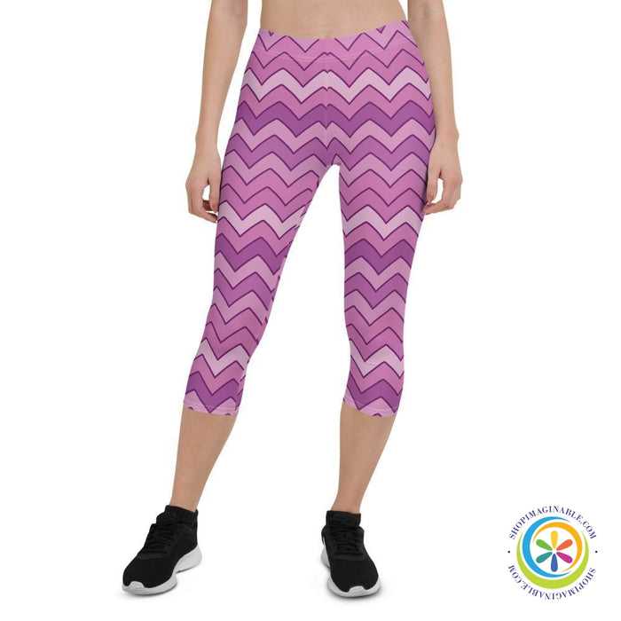 Classic Playful Purple Chevron Capri Leggings-ShopImaginable.com